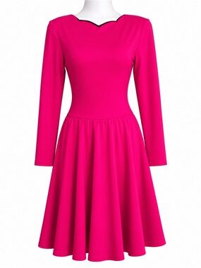 Vintage Expo Pink Long Sleeve Fit Flare Dress Retro A-Line Zip‎ Back 10 READ